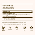 Supplement label with ingredients and usage instructions on a white background