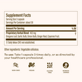 Supplement label with ingredient list and usage instructions on a white background