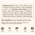 Supplement facts label with herbal blend and other ingredients on a white background